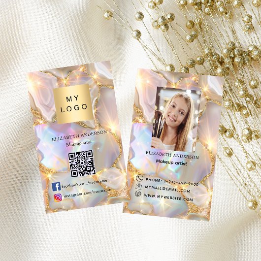 ベージュオパール瑪瑙ロゴ写真QrコードSNS 名刺