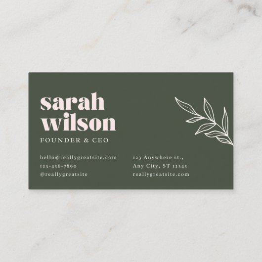 ベージュオリーブグリーンヘルスウェルネスビジネスカード 名刺 (裏面)