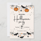 ベージュオレンジキュートハローウィンパーティ招待状 シーズンカード (正面)