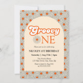 ベージュオレンジデイジーグルーヴィーアーチ1st誕生日 招待状 (正面)