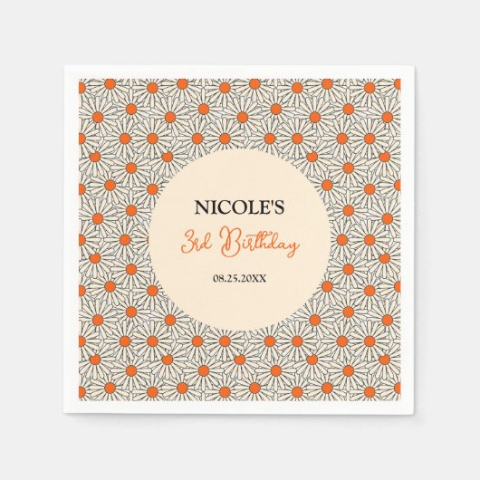 ベージュオレンジデイジーフローラアーチ誕生日 スタンダードカクテルナプキン (正面)
