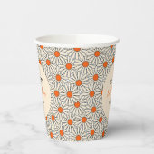 ベージュオレンジデイジーフローラアーチ誕生日 紙コップ (左)