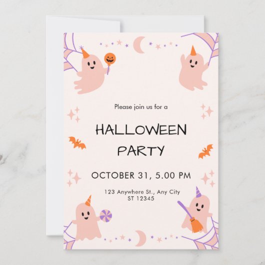 ベージュオレンジブラックよくはしゃぐハロウィーン招待状 招待状 (正面)