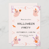 ベージュオレンジブラックよくはしゃぐハロウィーン招待状 招待状 (正面/裏面)