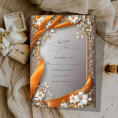 ベージュオレンジリ華美ボン結婚フローラ 出欠カード