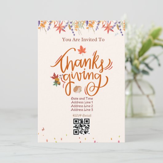ベージュオータムサンクスギビング招待状カード01 招待状 (スタンド正面)