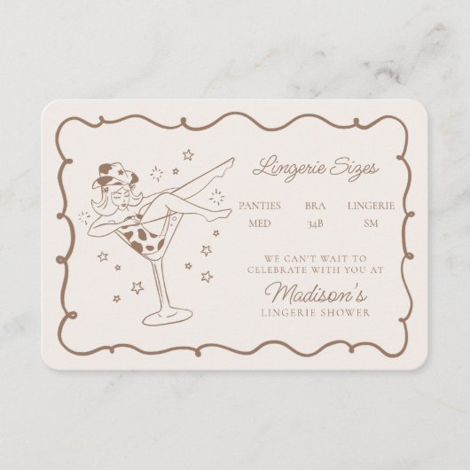 ベージュカクテルと女性のカーボーイランジェリーサイズ挿入 エンクロージャーカード (正面)