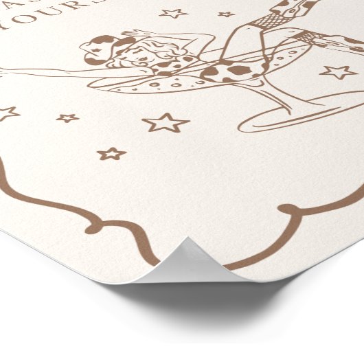 ベージュカクテルと女性のカーボーイロデオウィズサイン ポスター (角)