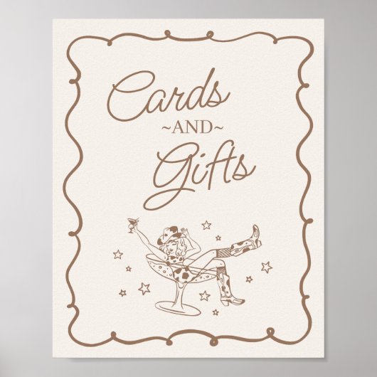 ベージュカクテルと女性のカーボーイロデオカード&ギフト ポスター (正面)