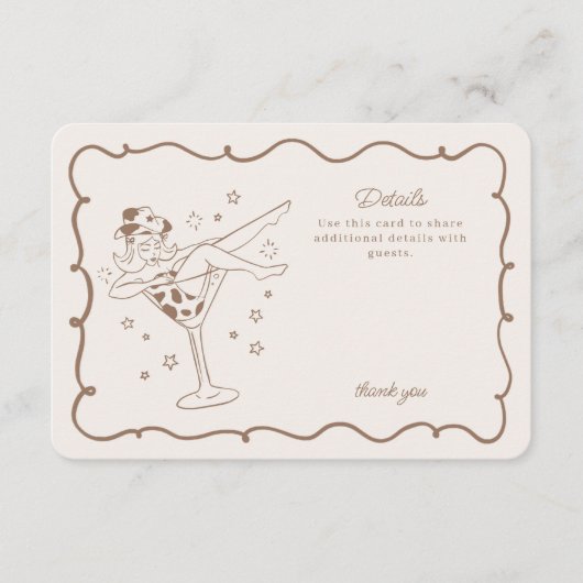 ベージュカクテルと女性のカーボーイロデオ詳細インサート エンクロージャーカード (正面)