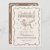 ベージュカクテルと女性のカーボーイNash Bashバチェロレッテ 招待状 (正面/裏面)