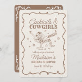 ベージュカクテルアンド女性のカーボーイナッシュビルブライダルシャワー 招待状 (正面/裏面)