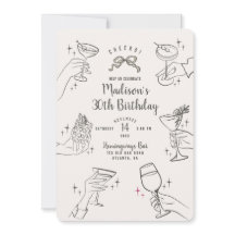 ベージュカクテルパーティーレトロバースデーパーティー招待状