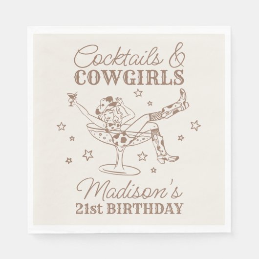 ベージュカクテル&女性のカーボーイロデオ誕生日 スタンダードランチョンナプキン (正面)