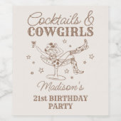 ベージュカクテル&女性のカーボーイロデオ誕生日 ワインラベル (シングルラベル)
