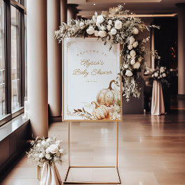 ベージュカボチャと花ベビーシャワー歓迎サイン ポスター