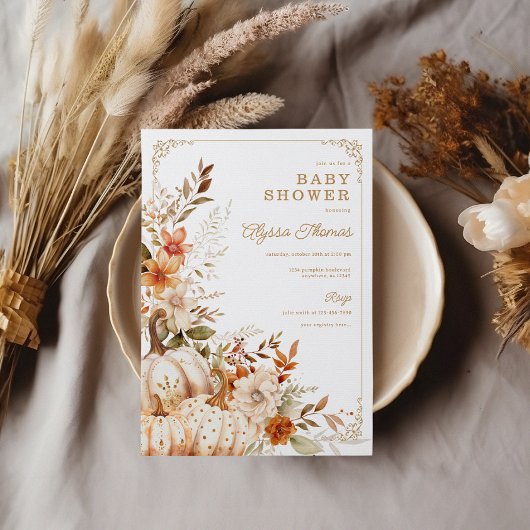 ベージュカボチャ男女兼用の赤ちゃんシャワー 招待状