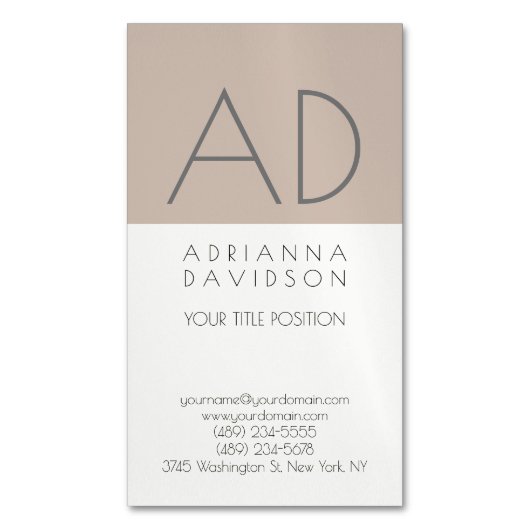 ベージュカラートレンディー垂直モノグラムミニマリスト マグネット名刺 (正面縦)