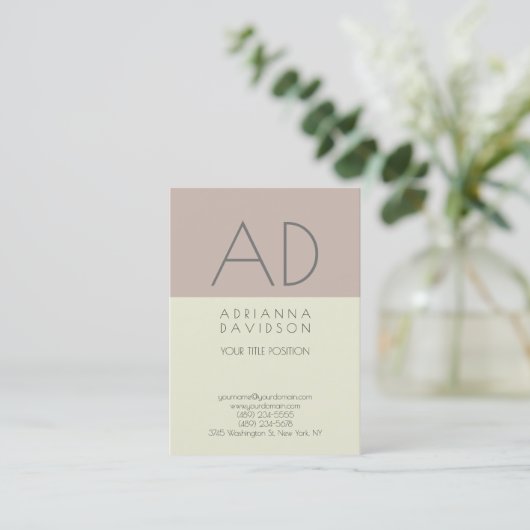 ベージュカラートレンディー垂直モノグラムミニマリスト 名刺 (スタンド正面)