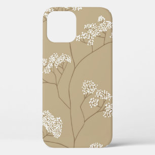 ベージュカラーパレットの小さな白い花の茂み iPhone 12ケース