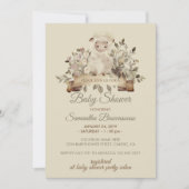 ベージュキュートシープラムボタニカルベビーシャワー 招待状 (正面)