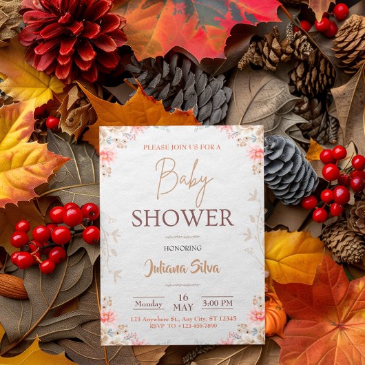 ベージュキュートフローラベビーシャワー招待状 招待状