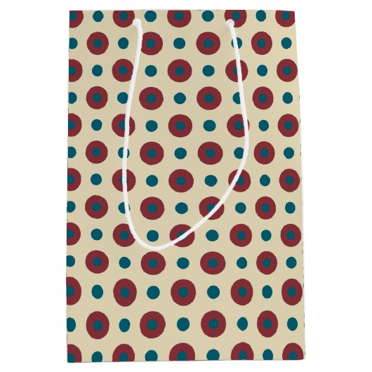 ベージュギフトバッグのジャンボ赤くおよび青の水玉模様 ミディアムペーパーバッグ (正面)