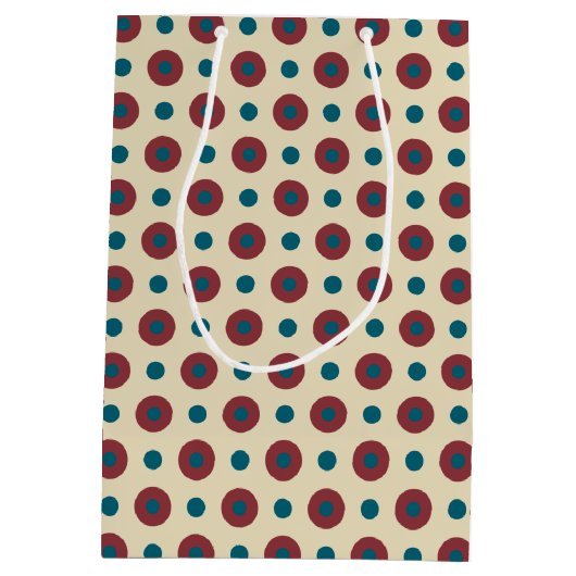 ベージュギフトバッグのジャンボ赤くおよび青の水玉模様 ミディアムペーパーバッグ (裏面)