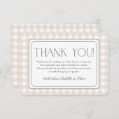 ベージュギンガムニュートラルベビーシャワーサンキューカード 招待状 (正面/裏面)