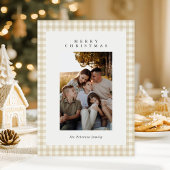 ベージュギンガムプレイドフォトメリークリスマスホリデー シーズンカード