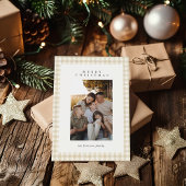 ベージュギンガムプレイドフォトメリークリスマスホリデー シーズンカード