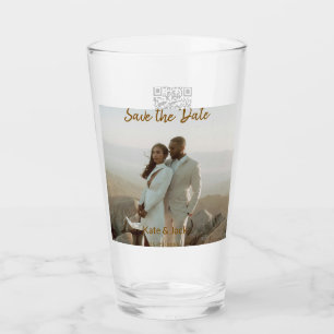 ベージュクラシックエレガントカップルQRを追加する日付を保存 タンブラーグラス