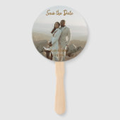 ベージュクラシックエレガントカップルQRを追加する日付を保存 ハンドファン (正面)