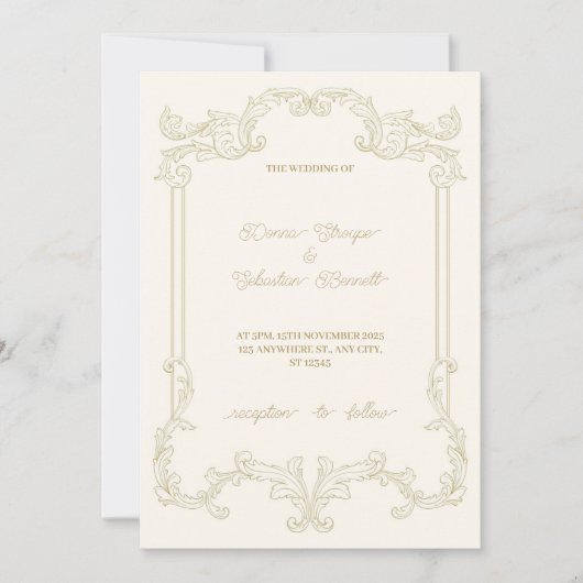 ベージュクラシックヴィンテージフレーム結婚式招待状 招待状 (正面)