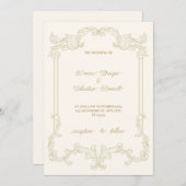 ベージュクラシックヴィンテージフレーム結婚式招待状 招待状 (正面/裏面)