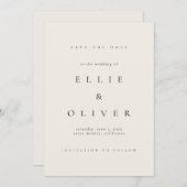 ベージュクリームとブラックエレガントボホ日付を保存 招待状 (正面/裏面)