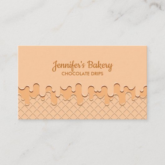 ベージュクリームの垂れるウェハース 名刺 (正面)