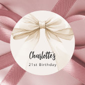 ベージュクリームの弓の誕生日 ラウンドシール