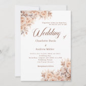 ベージュクリームの花の結婚式 招待状 (正面)