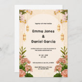 ベージュクリームアンドピンク結婚式招待状 招待状 (正面/裏面)