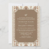 ベージュクリームイカットアナンドカラジシーク結婚ズ 招待状 (正面)