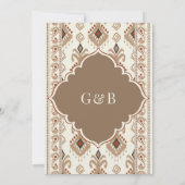 ベージュクリームイカットアナンドカラジシーク結婚ズ 招待状 (裏面)