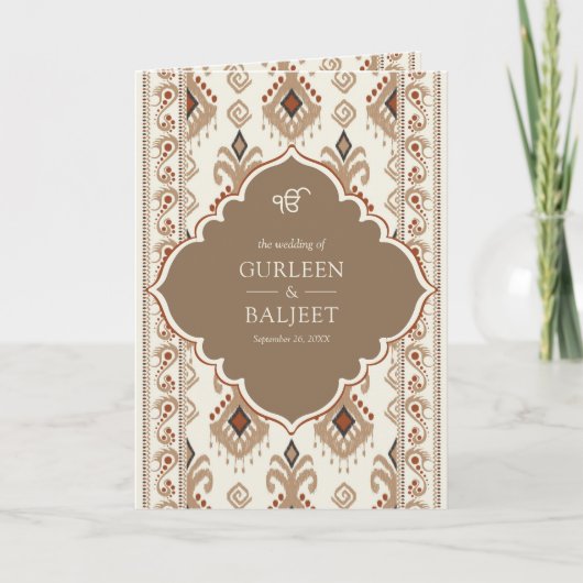 ベージュクリームイカットオールインワンシーク結婚ズ 招待状 (正面)