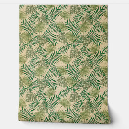 ベージュクリームグリーン熱帯葉 壁紙