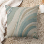 ベージュクリームティール（緑がかった色）ブルーグリーンウェーブズ クッション (ブランケット)