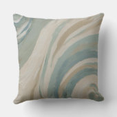 ベージュクリームティール（緑がかった色）ブルーグリーンウェーブズ クッション (裏面)