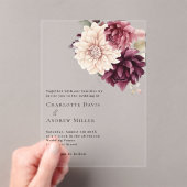 ベージュクリームバーガンディ澄ん花模様結婚ズ アクリル招待状 (インサイチュ (ポータブル))