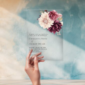 ベージュクリームバーガンディ澄ん花模様結婚ズ アクリル招待状