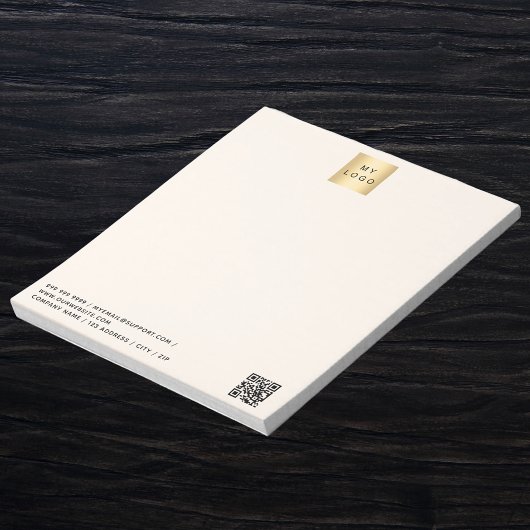 ベージュクリームビジネスロゴQRコード ノートパッド
