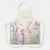 ベージュクリームピンクパープルワイルドフラワー名 エプロン (正面)